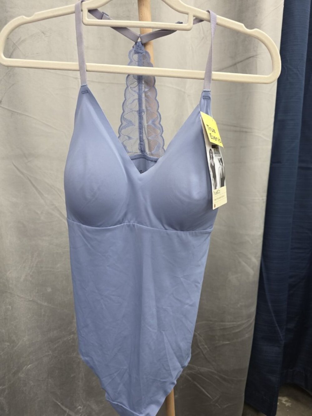 NWT True & Co Periwinkle Lace Back Bodysuit. WL335